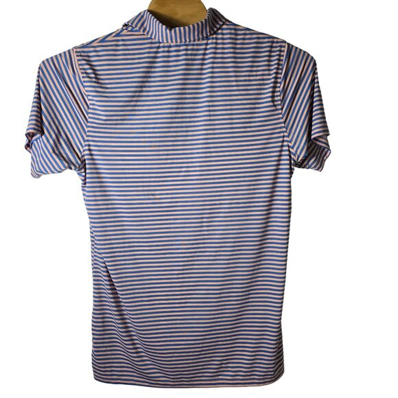 Draddy Sport Performance Polo Shirt Large Men's Short Sleeve Blue Pink Striped - Picture 3 of 4